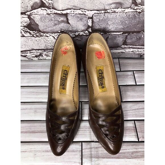 Cities VTG Brown Leather Pointed Toe Dress High Heels Women’s Sz 6M US/36.5EU - Picture 5 of 16
